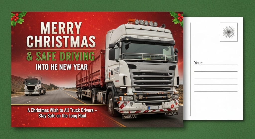 merry christmas postcard truck driver